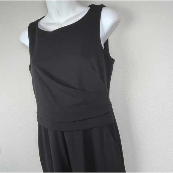 Calvin Klein Black Sleeveless Jumpsuit Size 4 Wide-Leg Back Zip Draped Waist - Picture 2 of 7